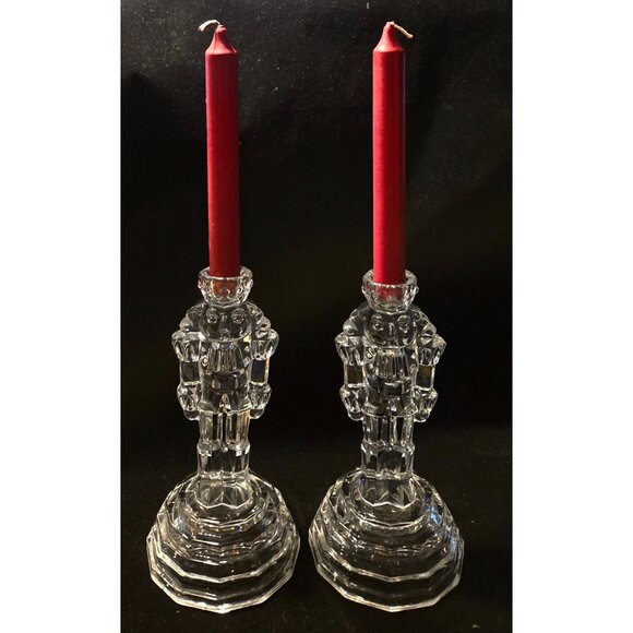Vintage Princess House Crystal Nutcracker Candlestick Holders Holiday Décor mint - Picture 2 of 10